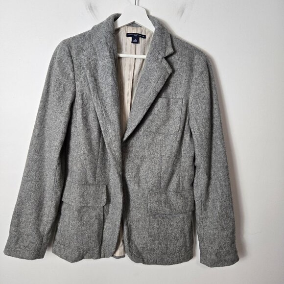 GAP Women's Size 10 Wool Blend Lined Gray Button Blazer Jacket - Picture 1 of 11